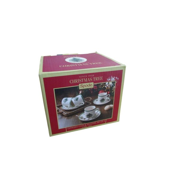 Spode Christmas Tree Demitasse Espresso Cups & Saucers Set Of 4 New In Box - Picture 8 of 16